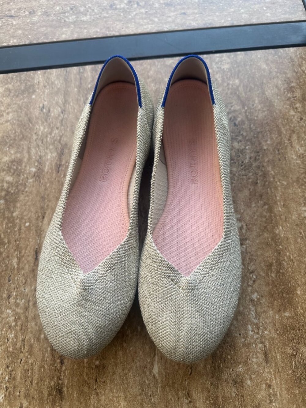 Rothy’s The Flat Platinum Metallic Rounded Toe Ballet Flats Size 8.5